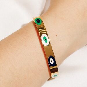 14k Gold plated Evil Eye Bangle Bracelet